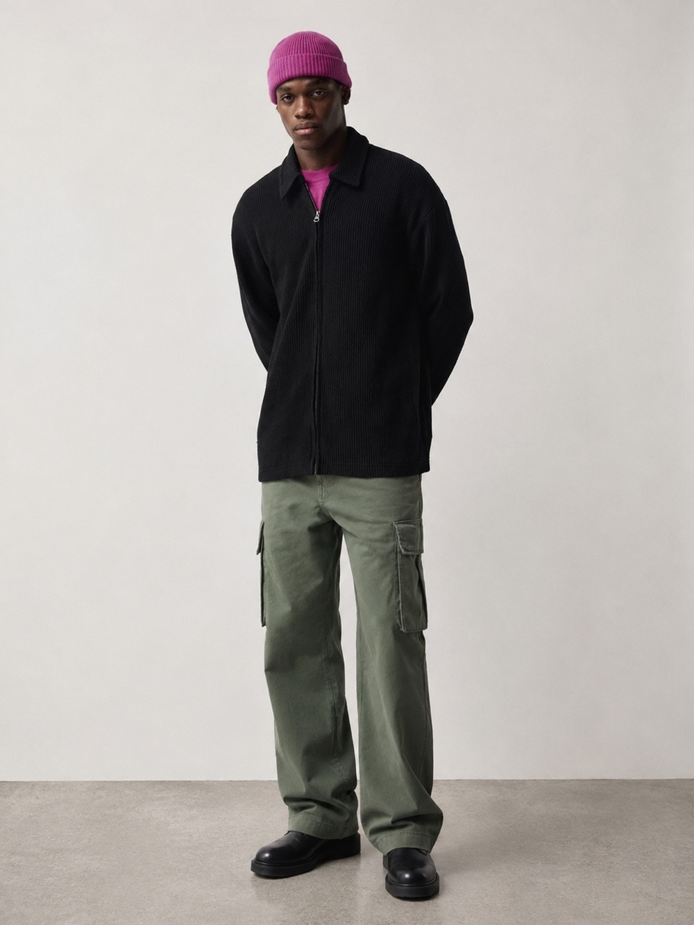 Weekday Black Ribbed Corduroy Full-Zip Jacket – Size M